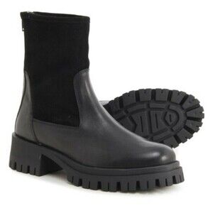 NEW LAMICA Italy Chunky Black LEATHER BOOTS Soft Sherpa Lining Women Sz 6.5 / 37
